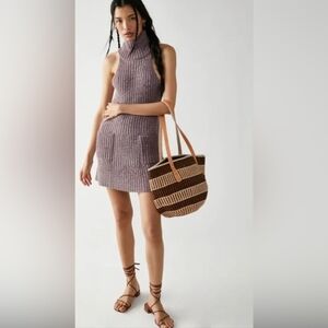 Sleeveless Turtleneck Knit Mini Dress - Dusty Mauve